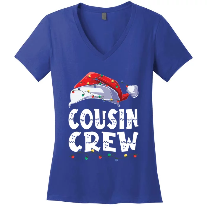 Cousin Crew Gift Santa Hat Light Family Matching Squad Xmas Great Gift Women's V-Neck T-Shirt