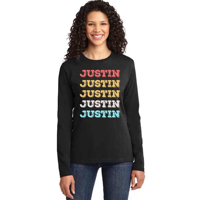 Cute Custom Gift Justin Name Personalized Ladies Long Sleeve Shirt