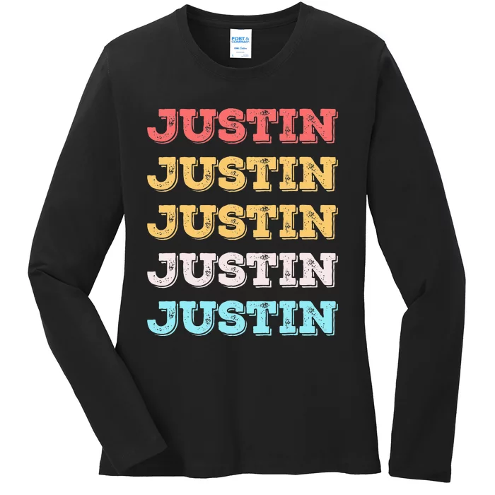 Cute Custom Gift Justin Name Personalized Ladies Long Sleeve Shirt