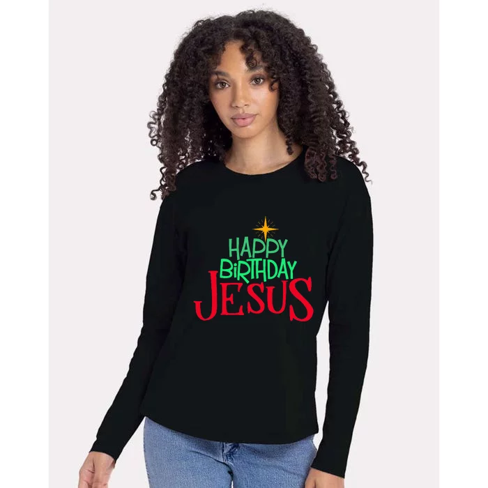 Christian Christmas Happy Birthday Jesus Womens Cotton Relaxed Long Sleeve T-Shirt