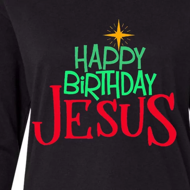 Christian Christmas Happy Birthday Jesus Womens Cotton Relaxed Long Sleeve T-Shirt