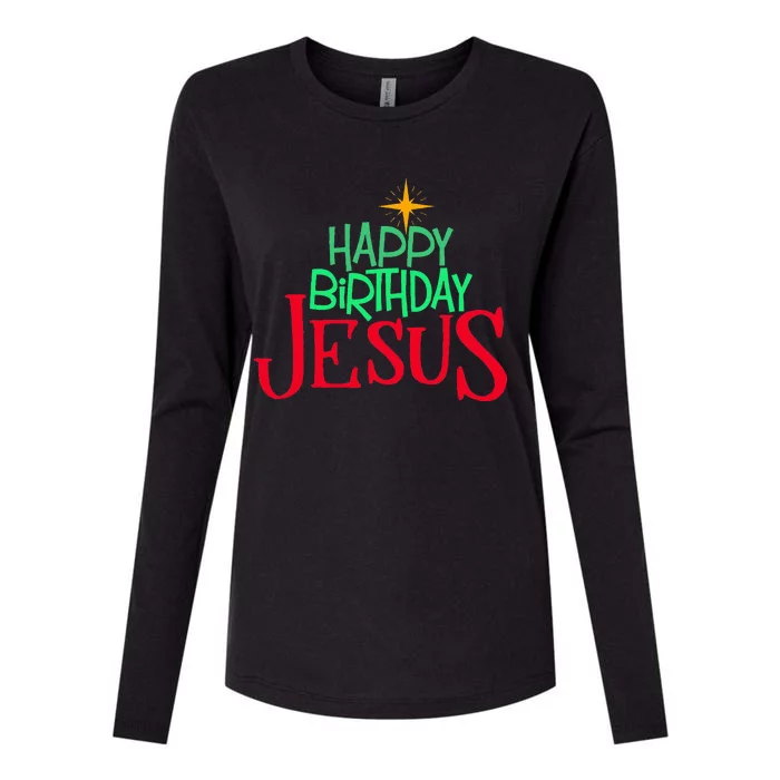 Christian Christmas Happy Birthday Jesus Womens Cotton Relaxed Long Sleeve T-Shirt