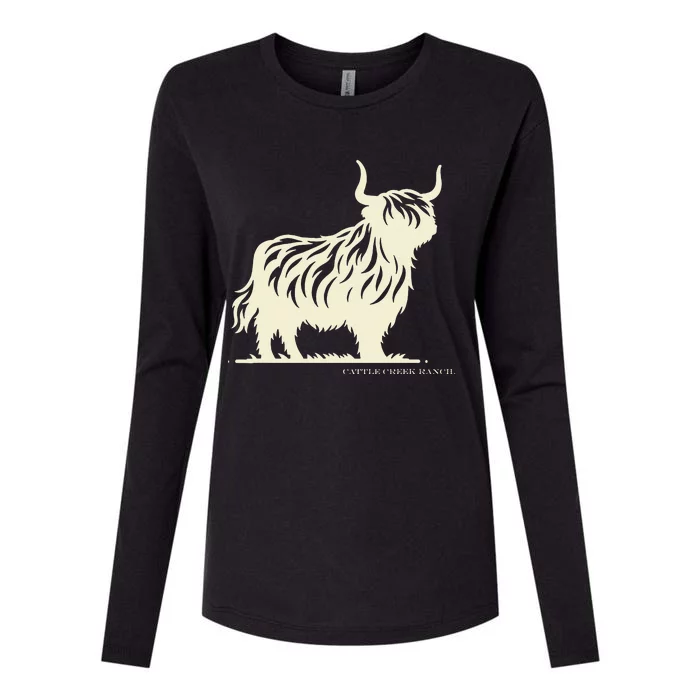 Cattle Creek Highland Cow Womens Cotton Relaxed Long Sleeve T-Shirt