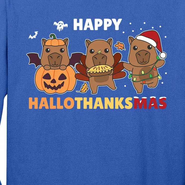 Capybara Christmas Halloween Costume Happy Hallothanksmas Gift Tall Long Sleeve T-Shirt