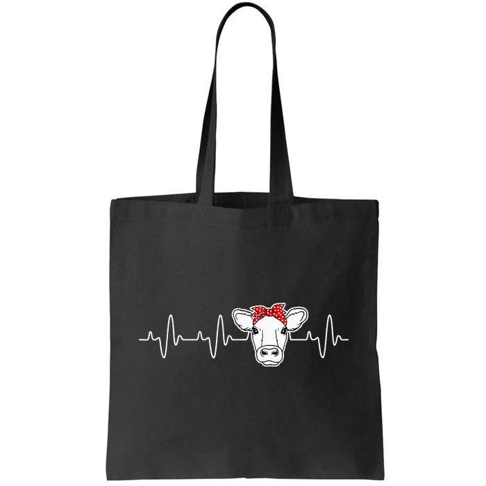 Cattle Cow Heart Valve EKG Heartbeat Cute Cow Lover funny Tote Bag