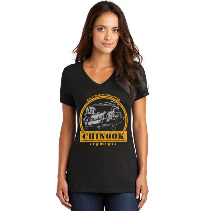 CH47 Chinook Helicopter Women's V-Neck T-Shirt