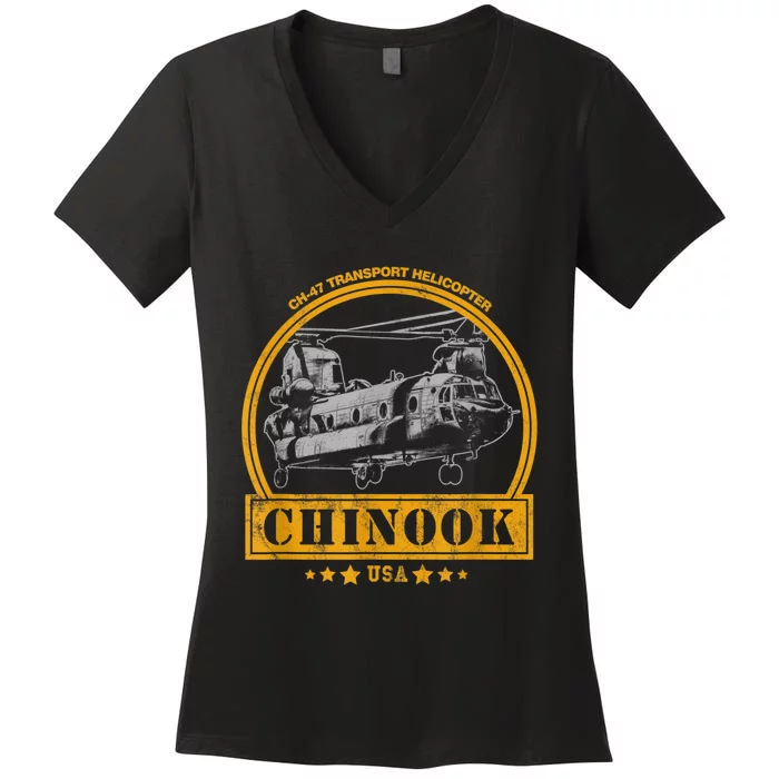 CH47 Chinook Helicopter Women's V-Neck T-Shirt