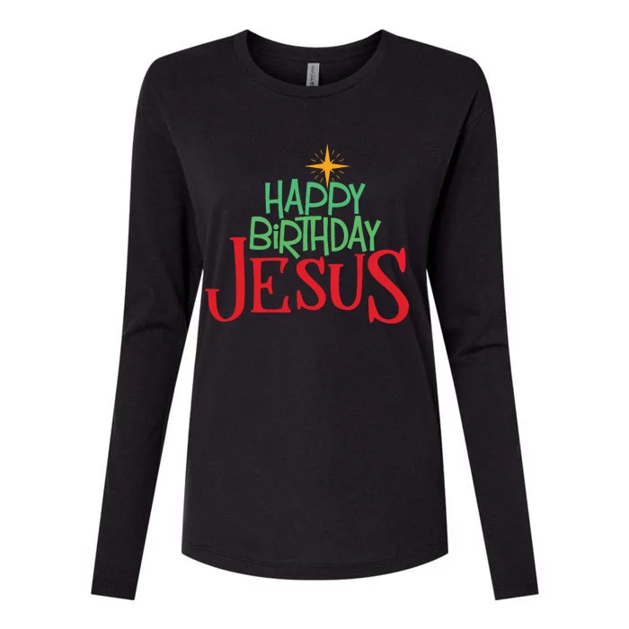 Christian Christmas Happy Birthday Jesus Gift Womens Cotton Relaxed Long Sleeve T-Shirt