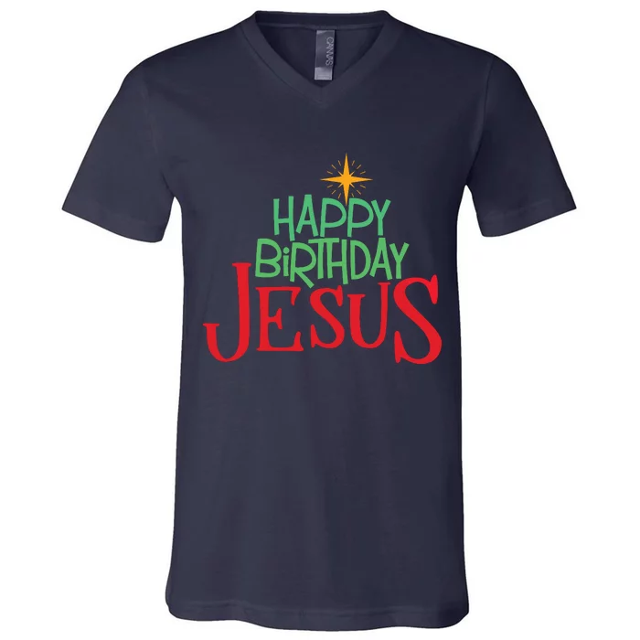 Christian Christmas Happy Birthday Jesus Gift V-Neck T-Shirt