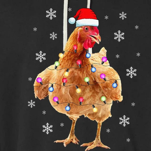 Chicken Christmas Hen Tree Lights Xmas Funny Chicken Garment-Dyed Fleece Hoodie