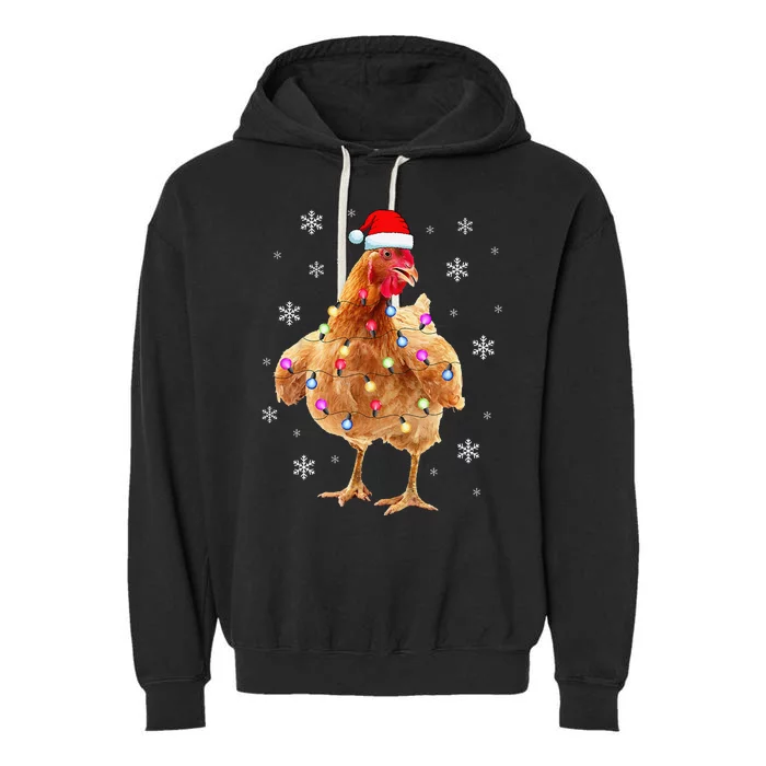 Chicken Christmas Hen Tree Lights Xmas Funny Chicken Garment-Dyed Fleece Hoodie