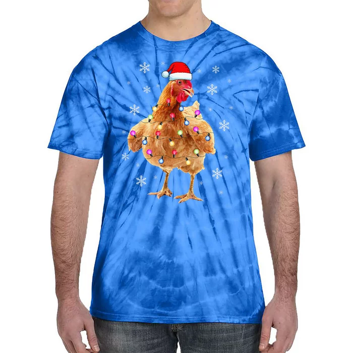 Chicken Christmas Hen Tree Lights Xmas Funny Chicken Tie-Dye T-Shirt