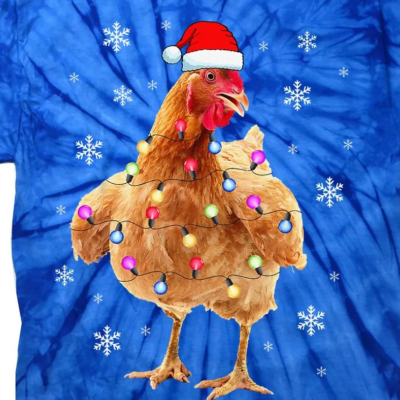 Chicken Christmas Hen Tree Lights Xmas Funny Chicken Tie-Dye T-Shirt