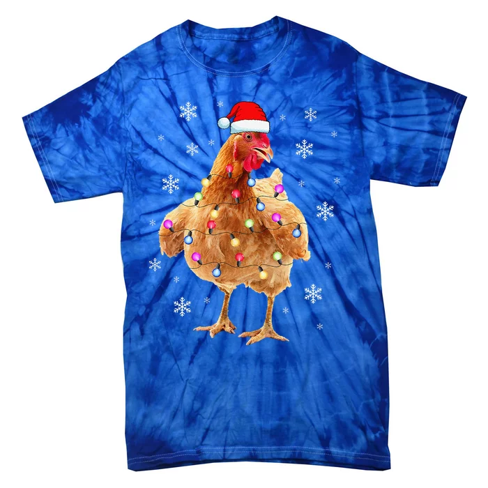 Chicken Christmas Hen Tree Lights Xmas Funny Chicken Tie-Dye T-Shirt