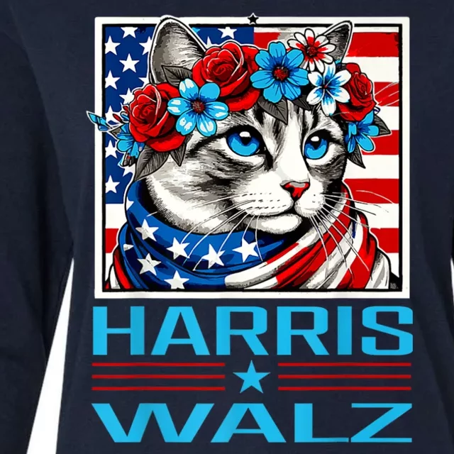 Cute Cat Harris Waltz 2024 Womens Cotton Relaxed Long Sleeve T-Shirt