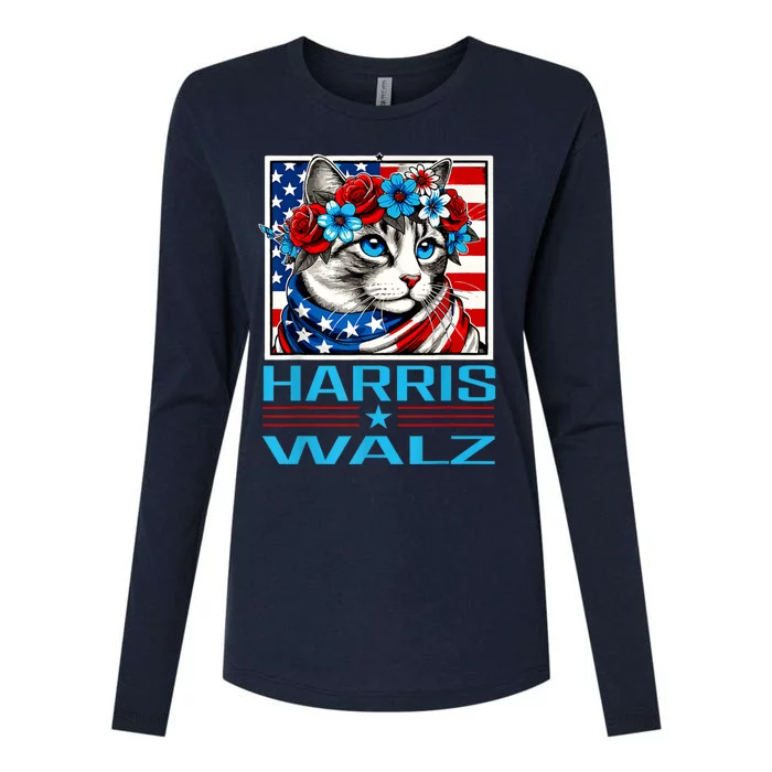 Cute Cat Harris Waltz 2024 Womens Cotton Relaxed Long Sleeve T-Shirt