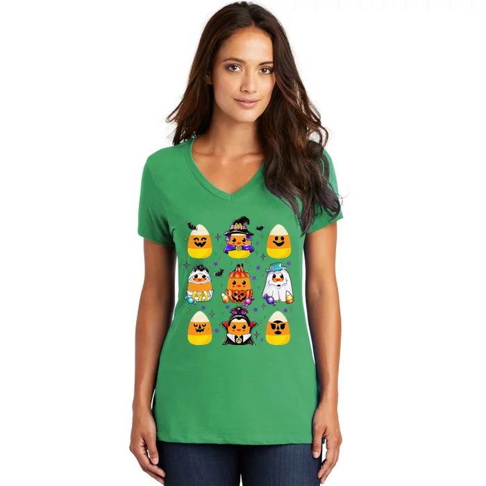 Candy Corn Halloween Costume Characters Candy Corn Crew Gift Women's V-Neck T-Shirt