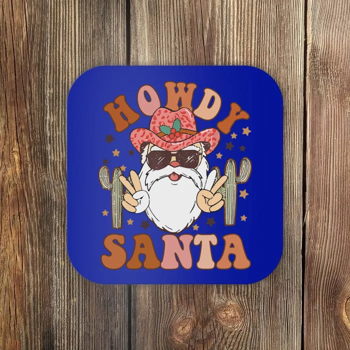 Christmas Cow Howdy Santa Western Vintage Cow Retro Gift Coaster