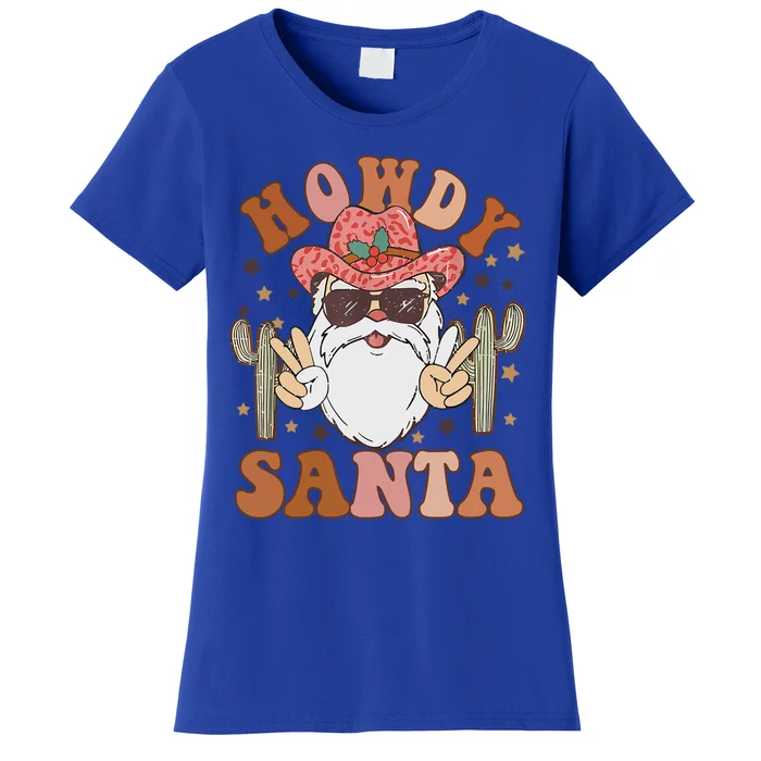 Christmas Cow Howdy Santa Western Vintage Cow Retro Gift Women's T-Shirt