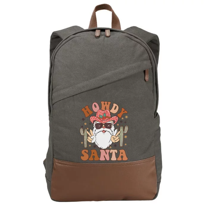 Christmas Cow Howdy Santa Western Vintage Cow Retro Gift Cotton Canvas Backpack