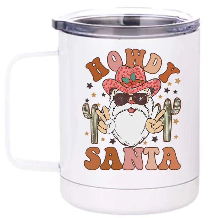 Christmas Cow Howdy Santa Western Vintage Cow Retro Gift Front & Back 12oz Stainless Steel Tumbler Cup