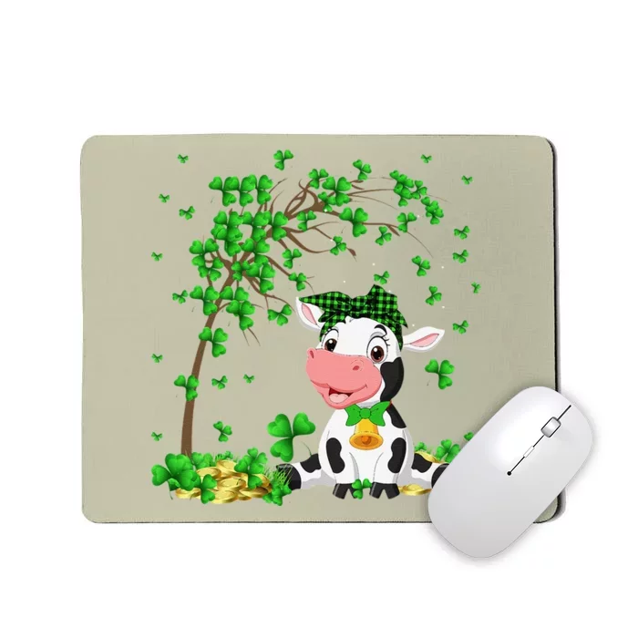 Cute Cow Holding Lucky Shamrock Leaf Farmer St Patrick's Day Mousepad