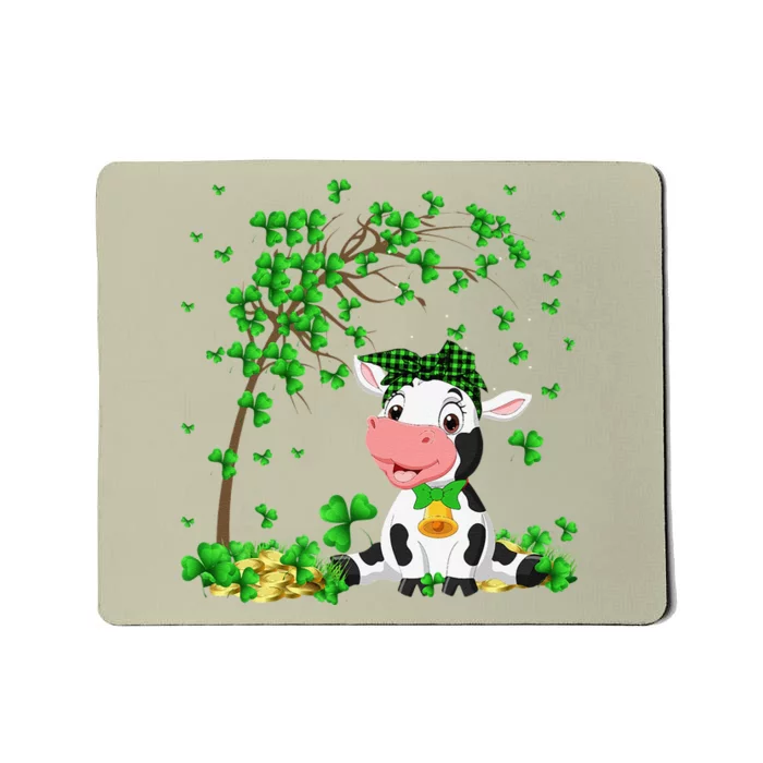 Cute Cow Holding Lucky Shamrock Leaf Farmer St Patrick's Day Mousepad