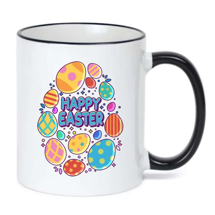 Cute Colorful Happy Easter Eggs Black Color Changing Mug