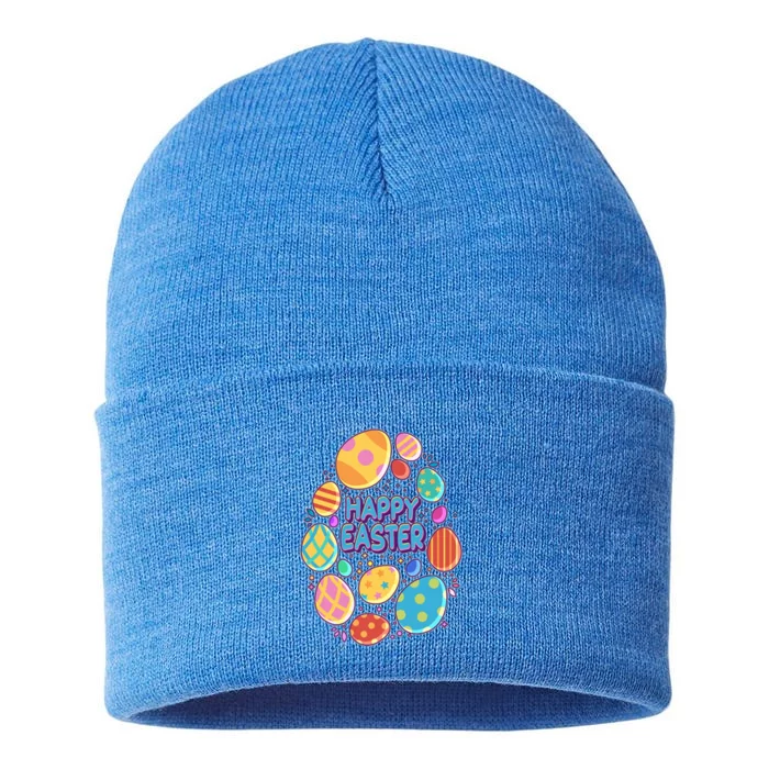 Cute Colorful Happy Easter Eggs Sustainable Knit Beanie