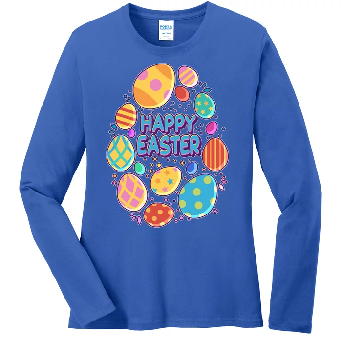 Cute Colorful Happy Easter Eggs Ladies Long Sleeve Shirt