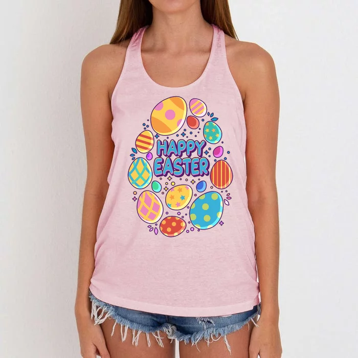 Cute Colorful Happy Easter Eggs Women's Knotted Racerback Tank