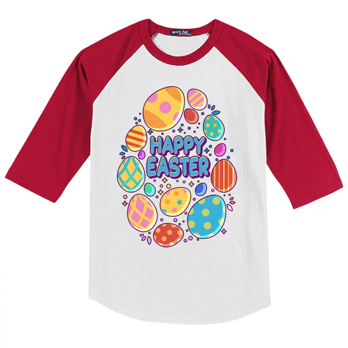 Cute Colorful Happy Easter Eggs Kids Colorblock Raglan Jersey