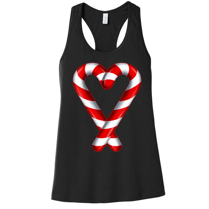 Candy Cane Heart Merry And Bright Red White Candy Couples Vneck Women's Racerback Tank