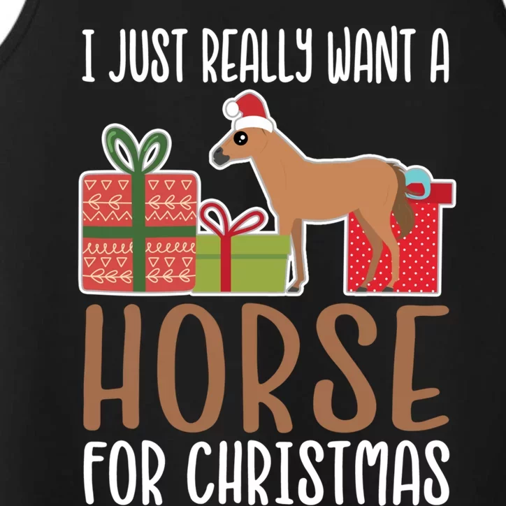 Cute Christmas Horse I Want A Horse Funny Gift Performance Tank