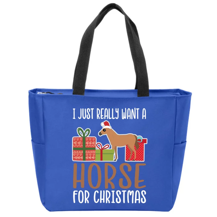 Cute Christmas Horse I Want A Horse Funny Gift Zip Tote Bag