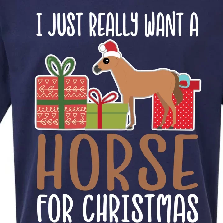 Cute Christmas Horse I Want A Horse Funny Gift Sueded Cloud Jersey T-Shirt