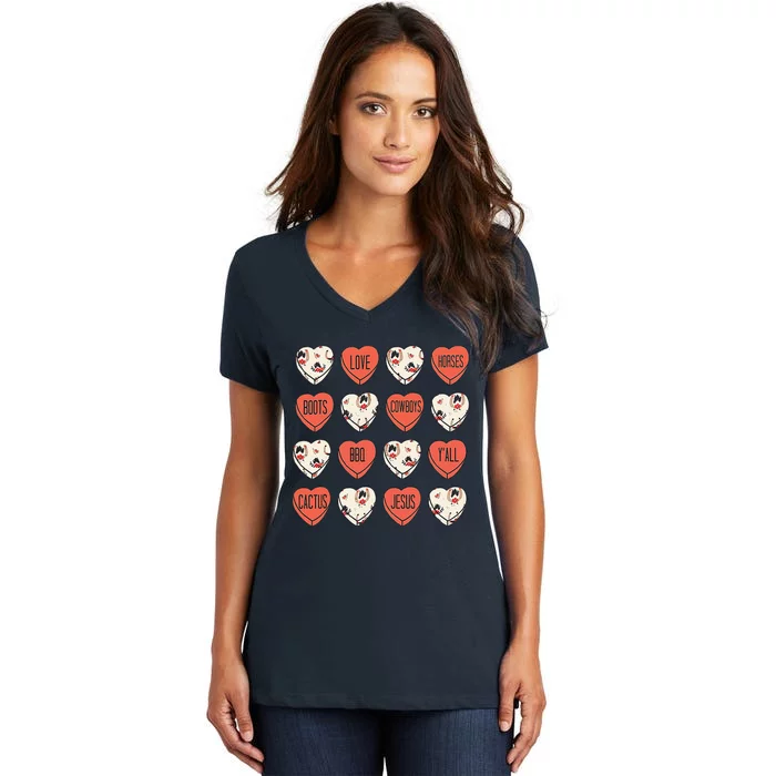 Cute Cows Heart Western Funny Valentines Day Women's V-Neck T-Shirt