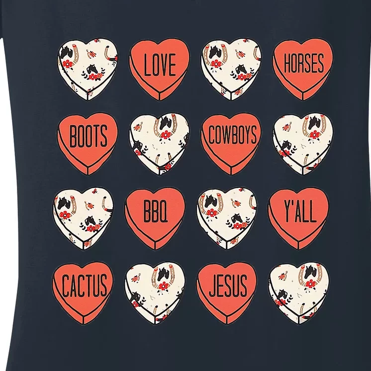 Cute Cows Heart Western Funny Valentines Day Women's V-Neck T-Shirt