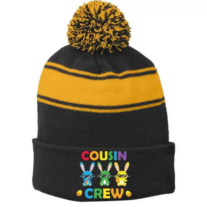 Cousin Crew Happy Family Easter Day Gift Funny Rabbit Stripe Pom Pom Beanie