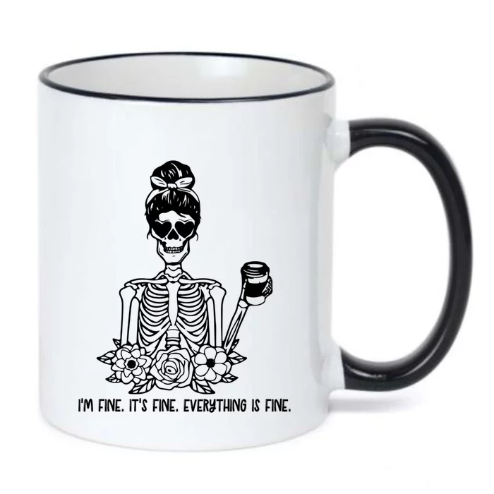 Coffee Cup Holding Skeleton Im Fine Everything Is Fine Meaningful Gift Black Color Changing Mug