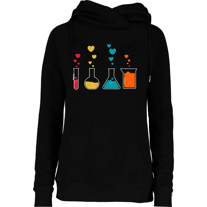 Cute Chemistry Hearts Science Valentines Nerd Womens Funnel Neck Pullover Hood