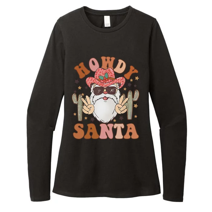 Christmas Cow Howdy Santa Western Vintage Cow Retro Gift Womens CVC Long Sleeve Shirt