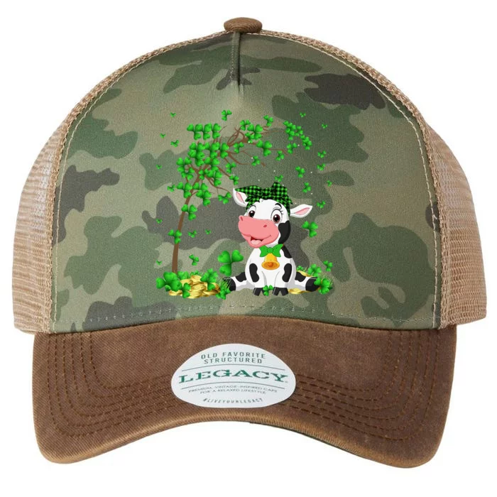 Cute Cow Holding Lucky Shamrock Leaf Farmer St Patrick's Day Legacy Tie Dye Trucker Hat