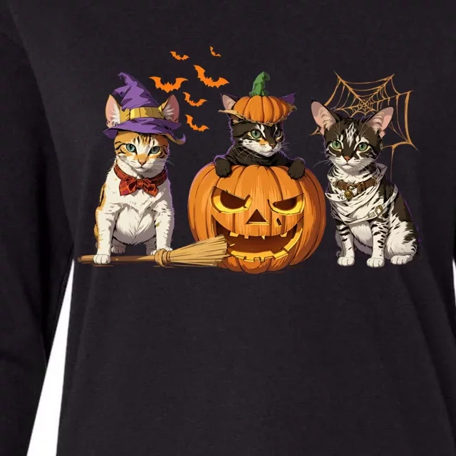 Cute Cat Halloween Witch Mummy Pumpkin Funny Cat Lover Gift Womens Cotton Relaxed Long Sleeve T-Shirt