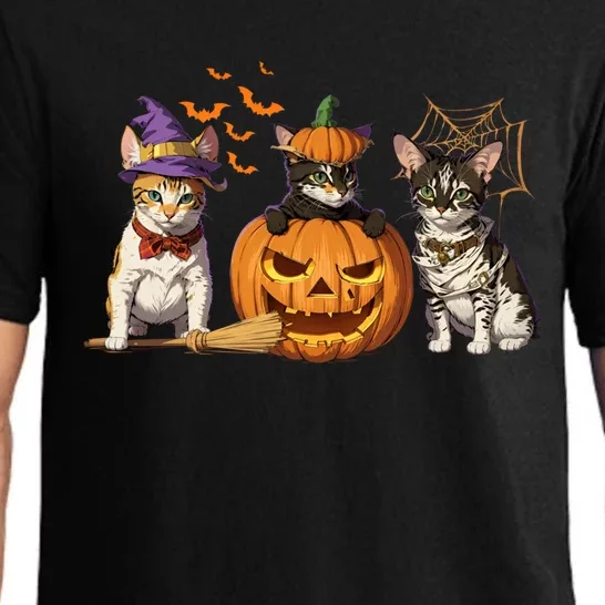 Cute Cat Halloween Witch Mummy Pumpkin Funny Cat Lover Gift Pajama Set