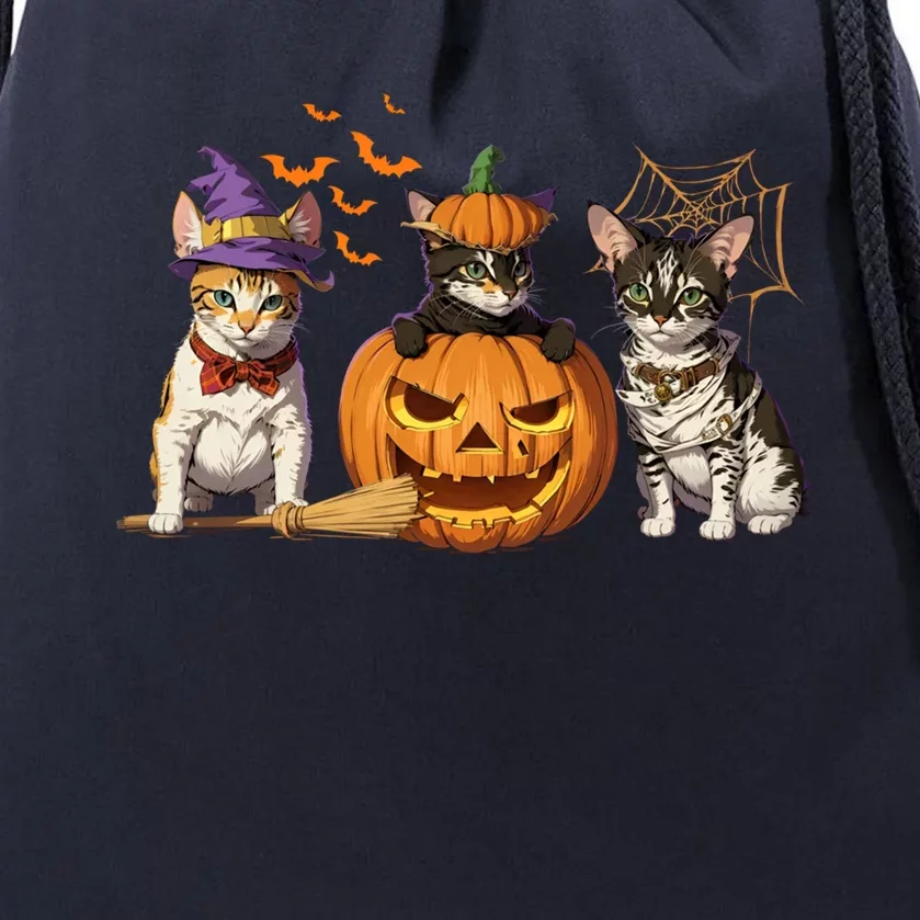 Cute Cat Halloween Witch Mummy Pumpkin Funny Cat Lover Gift Drawstring Bag