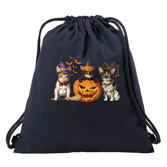 Cute Cat Halloween Witch Mummy Pumpkin Funny Cat Lover Gift Drawstring Bag