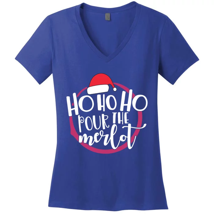 Christmas Costume Ho Ho Ho Pour The Merlot Xmas Cool Gift Women's V-Neck T-Shirt