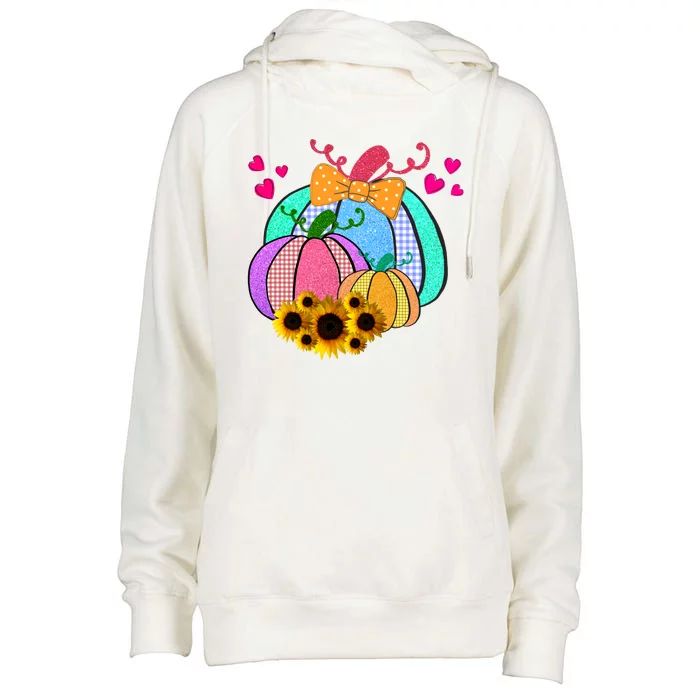 Colorful Cute Halloween Sunflower Pumpkin Womens Funnel Neck Pullover Hood