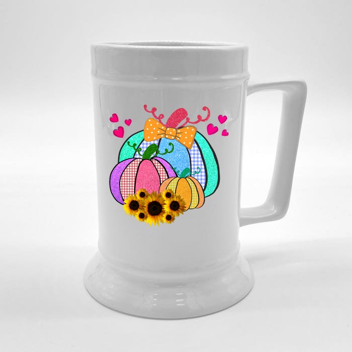 Colorful Cute Halloween Sunflower Pumpkin Front & Back Beer Stein